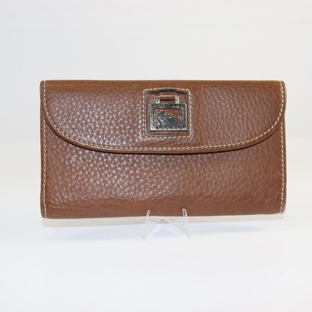 Dooney & Bourke Brown Leather Continental Wallet –‎ ID Slot, Zip Pocket